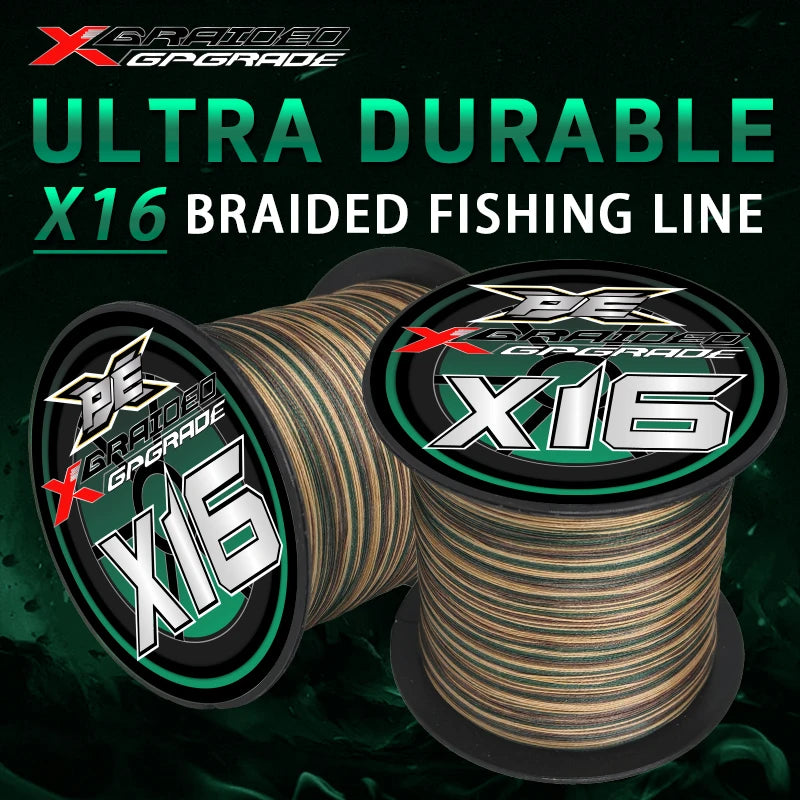 YGKX Fishing Lines X16 Strands Braided PE Line 300/500M Smooth Multifilament Line Carp Fly Fishing Wire Strong 16X Weave