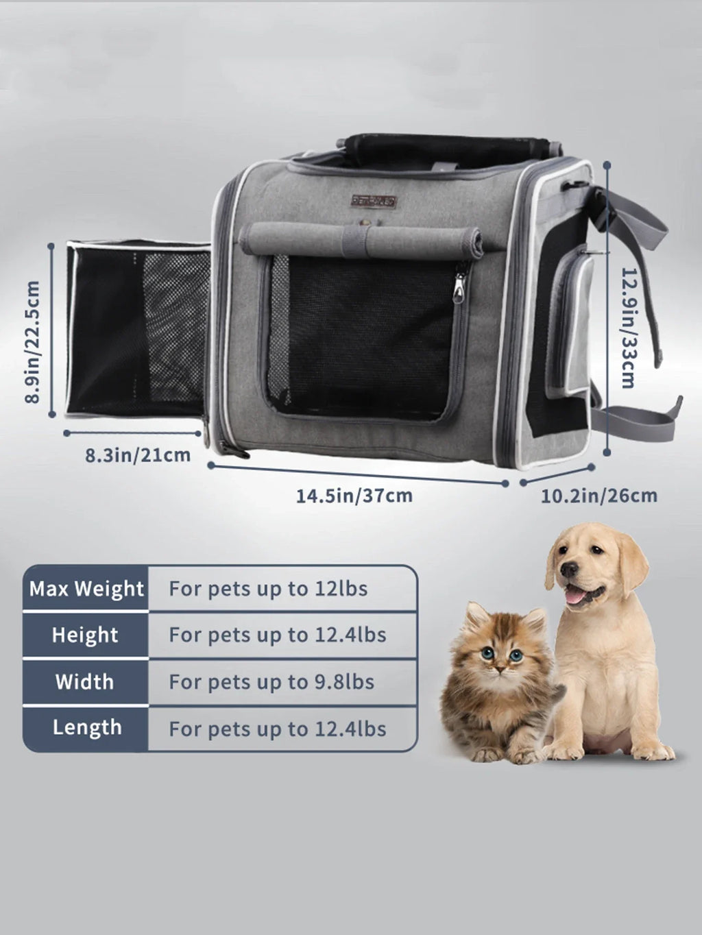 Dog Bike Basket, Expandable Soft Sided Pet Carrier Backpack with 4 Open Doors, Foldable