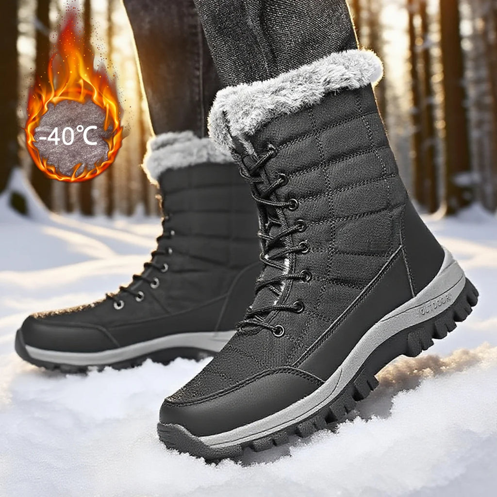 Winter Men's Snow Boots Warm Plush Anti slip Hiking Boots Women's Mid length Boots Couple