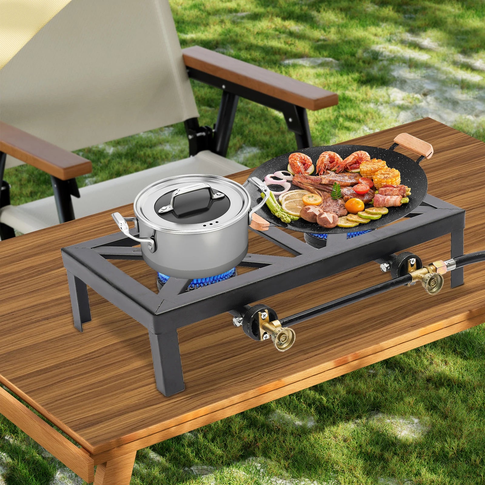 Gas Stove Camping Grill Propane Cooker Outdoor Gas for BBQ Picnic Hiking 8000W