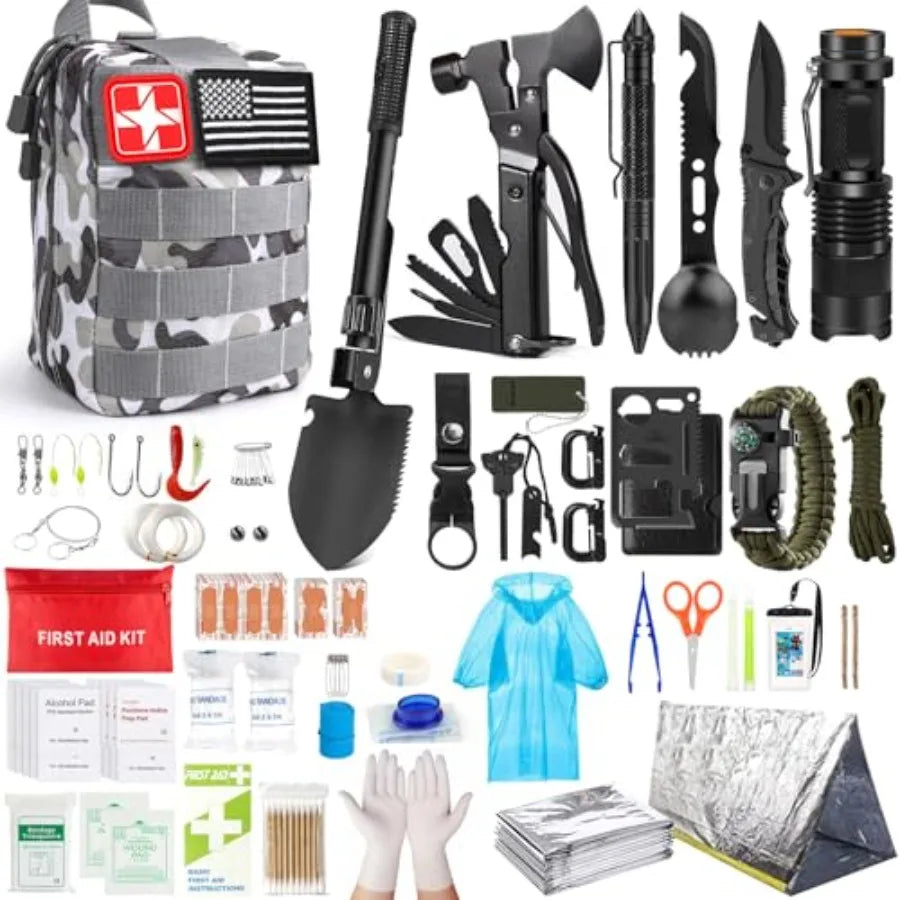 Survival Kit, 251 Pcs Survival Gear First Aid Kit with Molle System Compatible Bag and Emergency Tent,