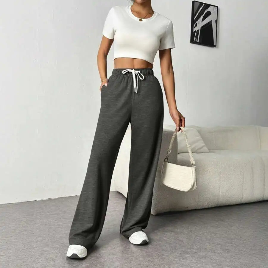 Women's Wide Leg Lounge Pants with Drawstring Waist and Pockets