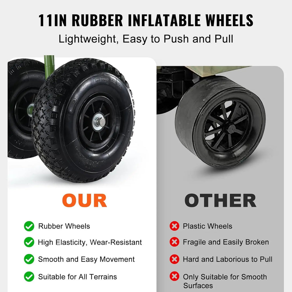 Fishing Cart, 300 lbs Load Capacity, Foldable Fish and with Four 11" Big Wheels Rubber Balloon Tires,