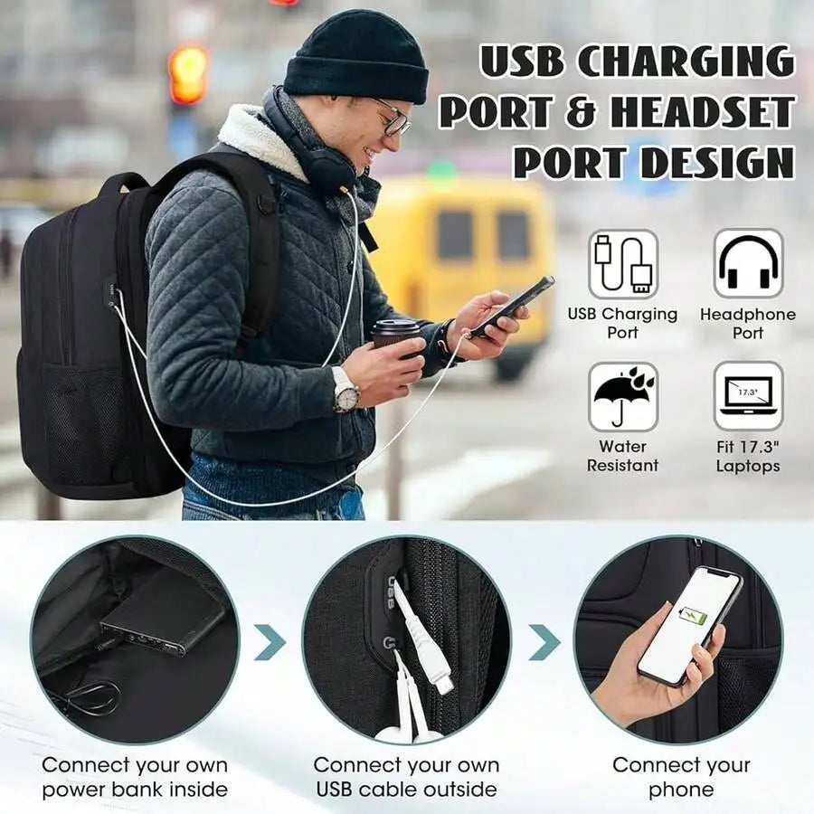 Travel Laptop Backpack 17 Inch Extra Large 45L USB Charging Water Resistant Anti Theft College Business Bag