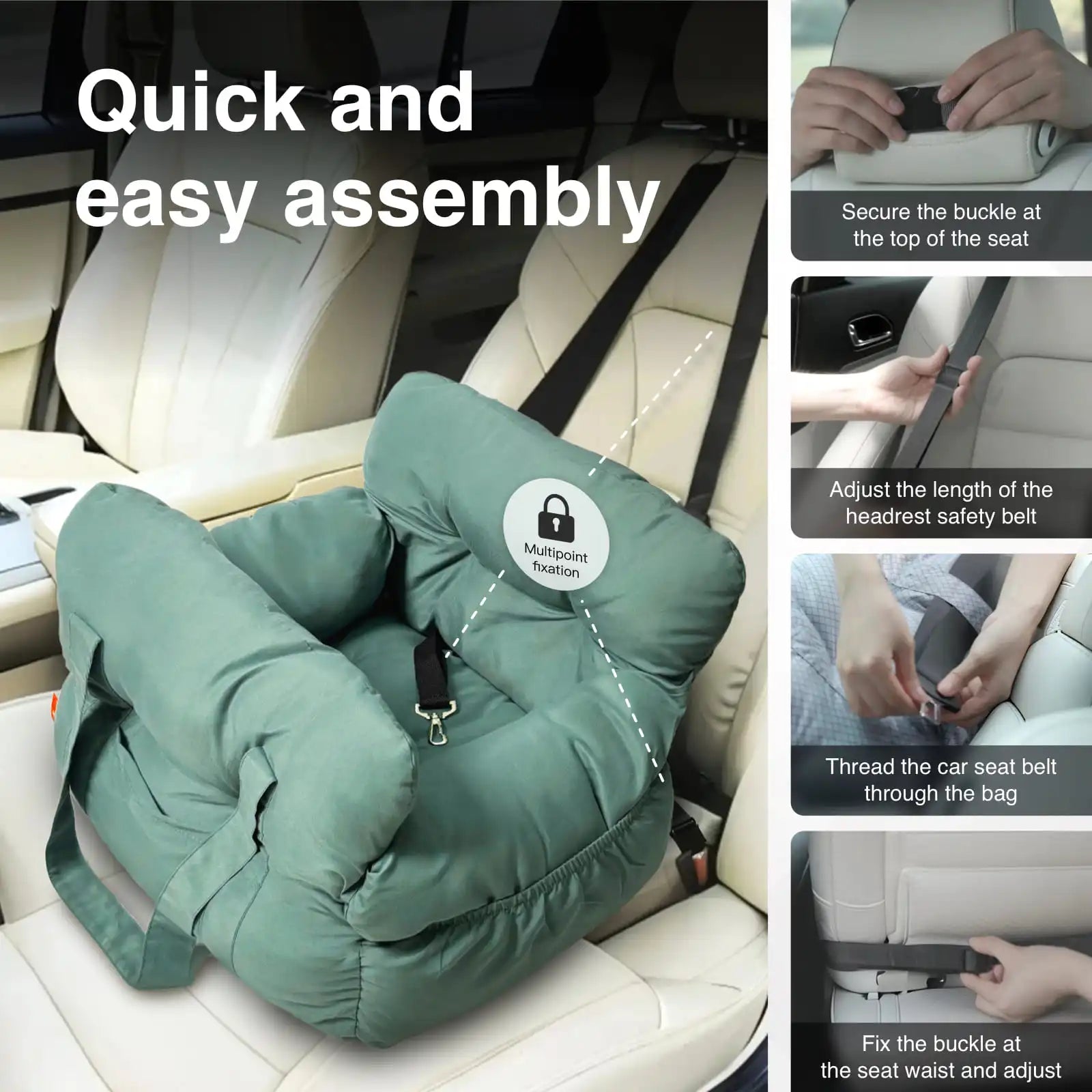 2-in-1 Dog Car Seat Carrier Bag - Detachable with Handles and Safety Belt, Travel Dog Booster Seat