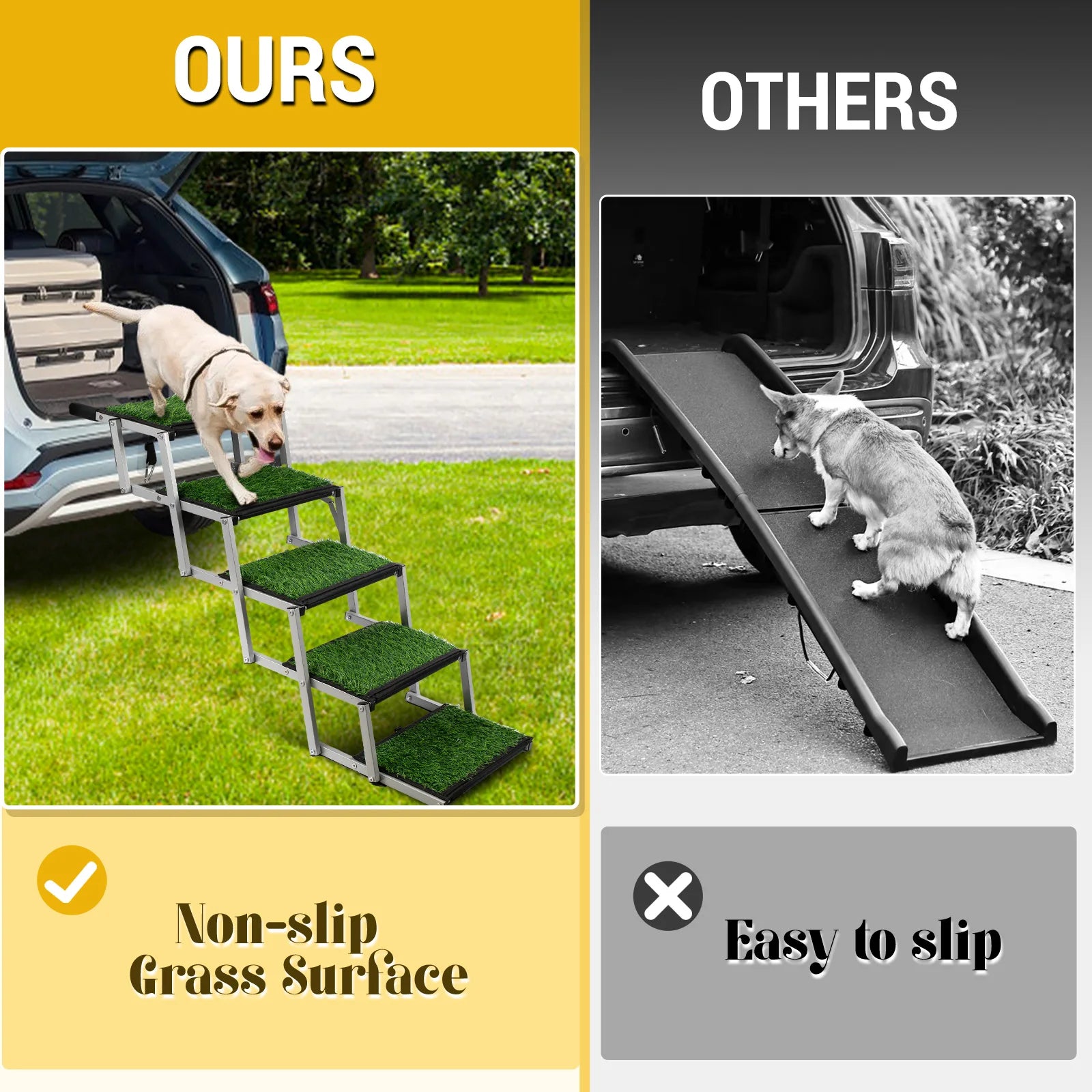 Extra Wide Dog Stairs for Large Dogs, Foldable Dog Ramp for Car with Non-Slip Surface,