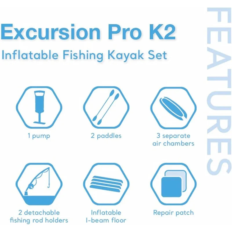Intex 68309EP Excursion Pro K2 Inflatable Kayak 86" Kayak Paddles & High-Output Pump,SuperTough PVC,2-Person