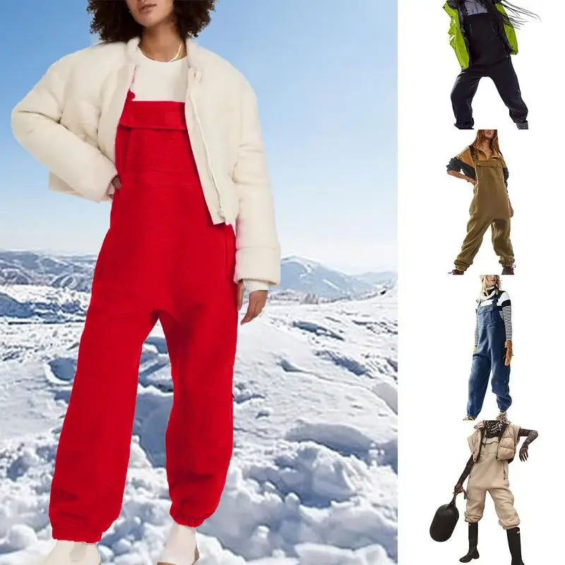 Fleece Warm Overalls Winter Sherpa Overalls Breathable Casual Sleeveless Bib Jumpsuits