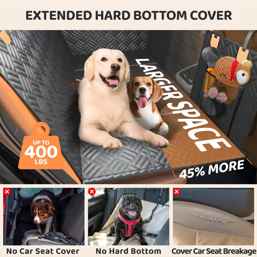 Car Rear Seat Dog Seat Cover, Hard Bottom Rear Seat Extender, Load-Bearing 400 Pounds, Anti-Scratch Washable Dog Hammock