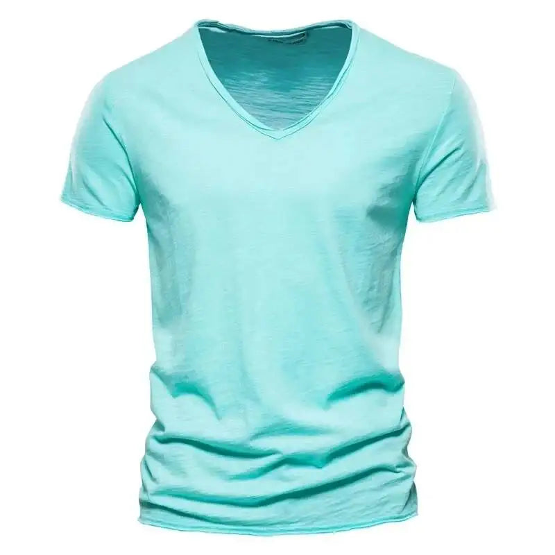 New 100% Cotton T Shirt Tops V Neck Thin Short Sleeve Tees High Quality