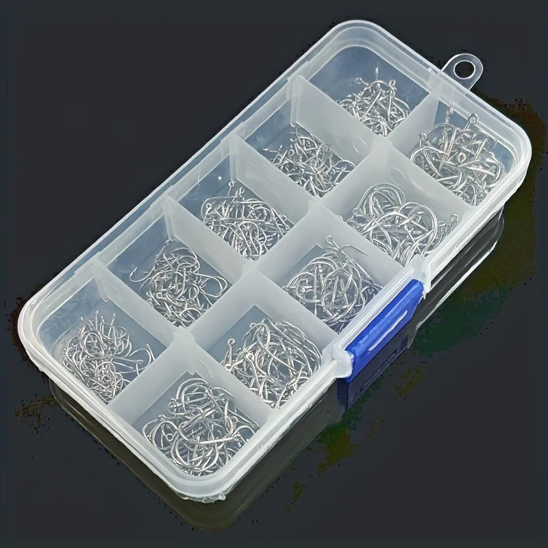 500Pcs Pack of Fishing Hooks with Barbs – Size 3-12# Black Stainless Steel Hooks