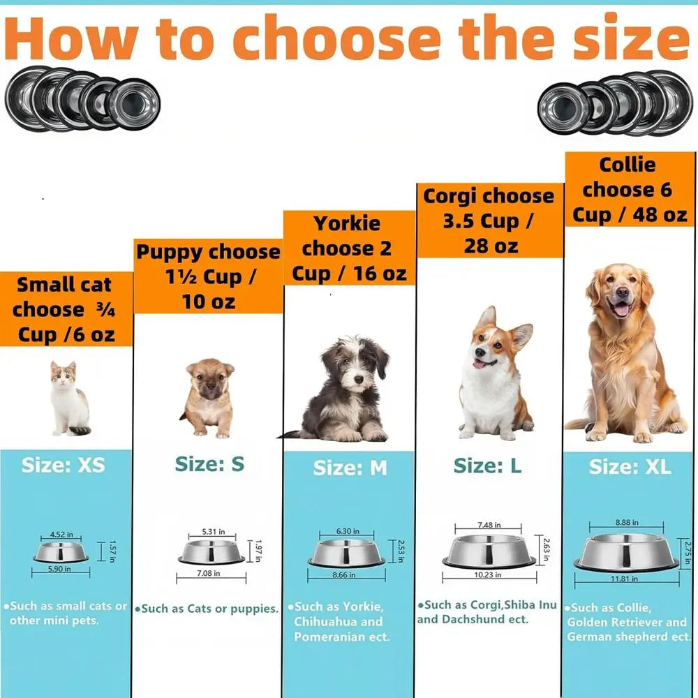2 Pack Stainless Steel Dog Bowls with Rubber Bottom, Anti-Slip Heavy Duty Premium Quality Pet Feeder Bowls for Dogs and Cats (¾