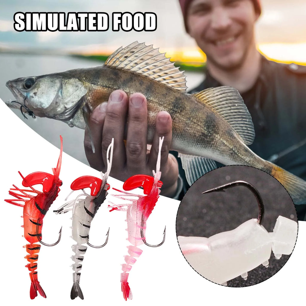 5pcs Soft Shrimp Lure Rigs Fishing Tackle Hooks Jigs Lifelike Swimbait