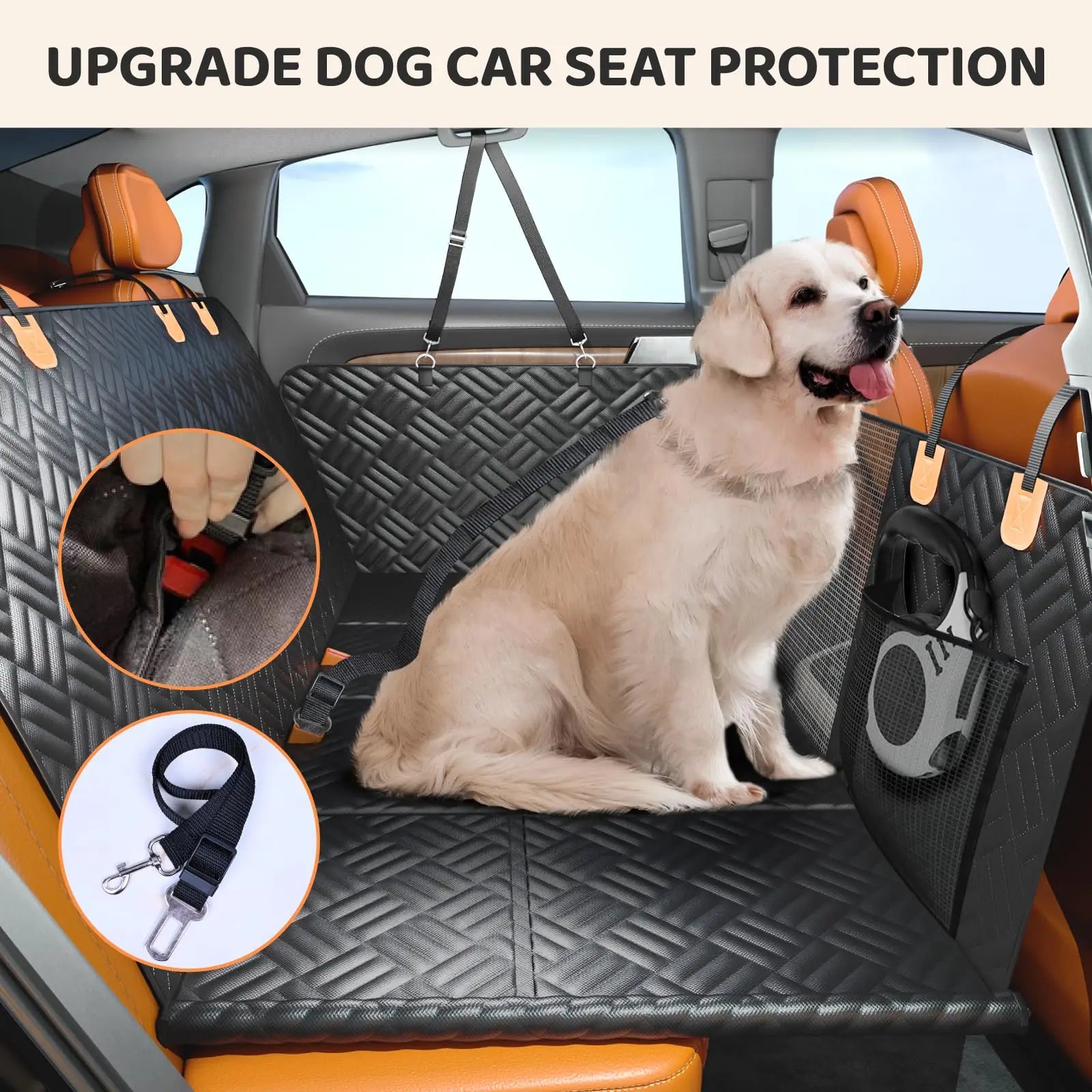 Car Rear Seat Dog Seat Cover, Hard Bottom Rear Seat Extender, Load-Bearing 400 Pounds, Anti-Scratch Washable Dog Hammock