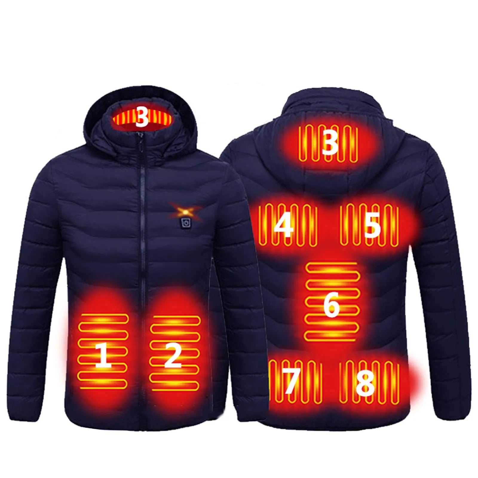 Winter Usb Heating Jackets Smart 8 Heated Stand Collar Hooded Warm Eletric Coat Thick Short Puffer Jakcet For Men Women