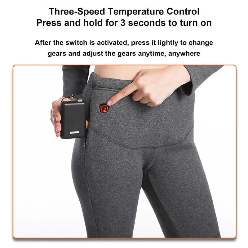 Heated Underwear USB Charging Battery Powered Fleece Thermal Long Tops & Pant Women
