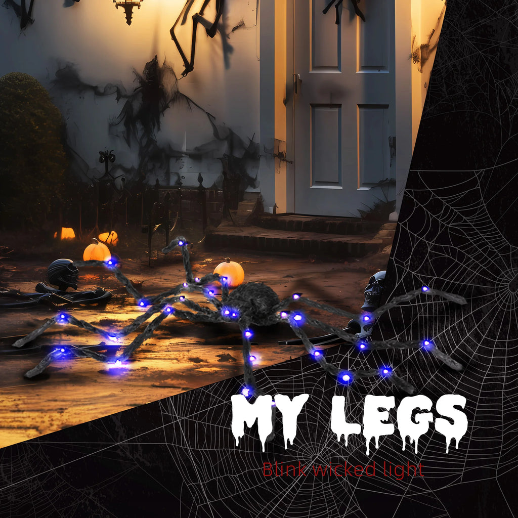 3.25" Outdoor Halloween Decoration, Light-up Oversized Spider Halloween Prop with Light Up Bendable Legs