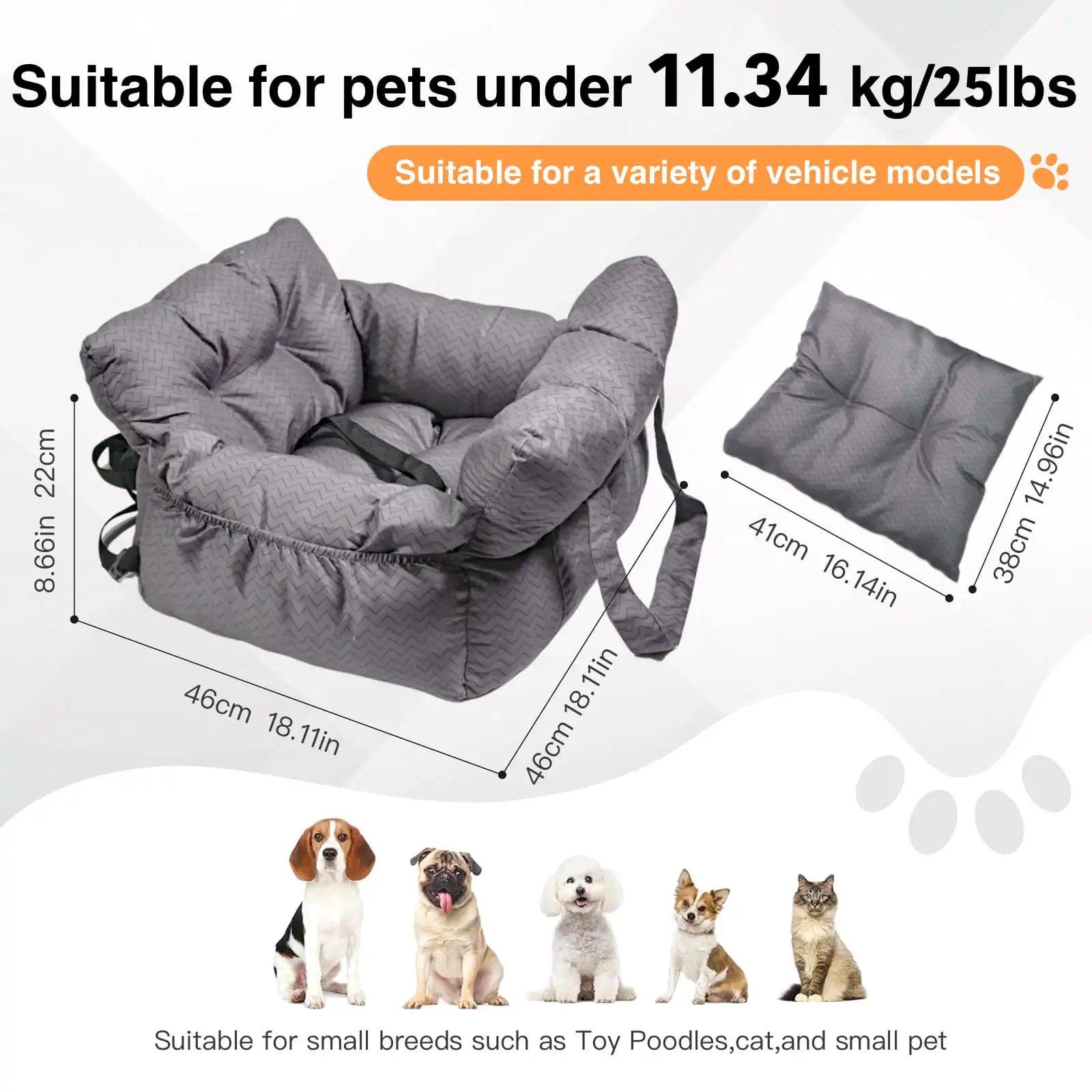 2-in-1 Dog Car Seat Carrier Bag - Detachable with Handles and Safety Belt, Travel Dog Booster Seat