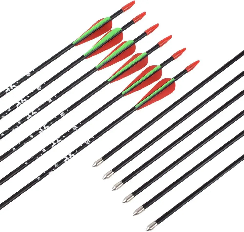 12pcs Recurve Bow Arrows Fiberglass Arrow 24/26/28 Inch Hunting Shooting Practice Target for Beginners Kids Youth Sport Outdoor