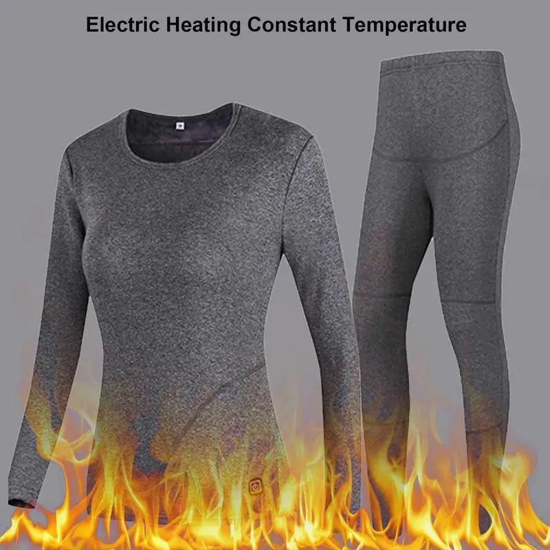 Heated Underwear USB Charging Battery Powered Fleece Thermal Long Tops & Pant Women