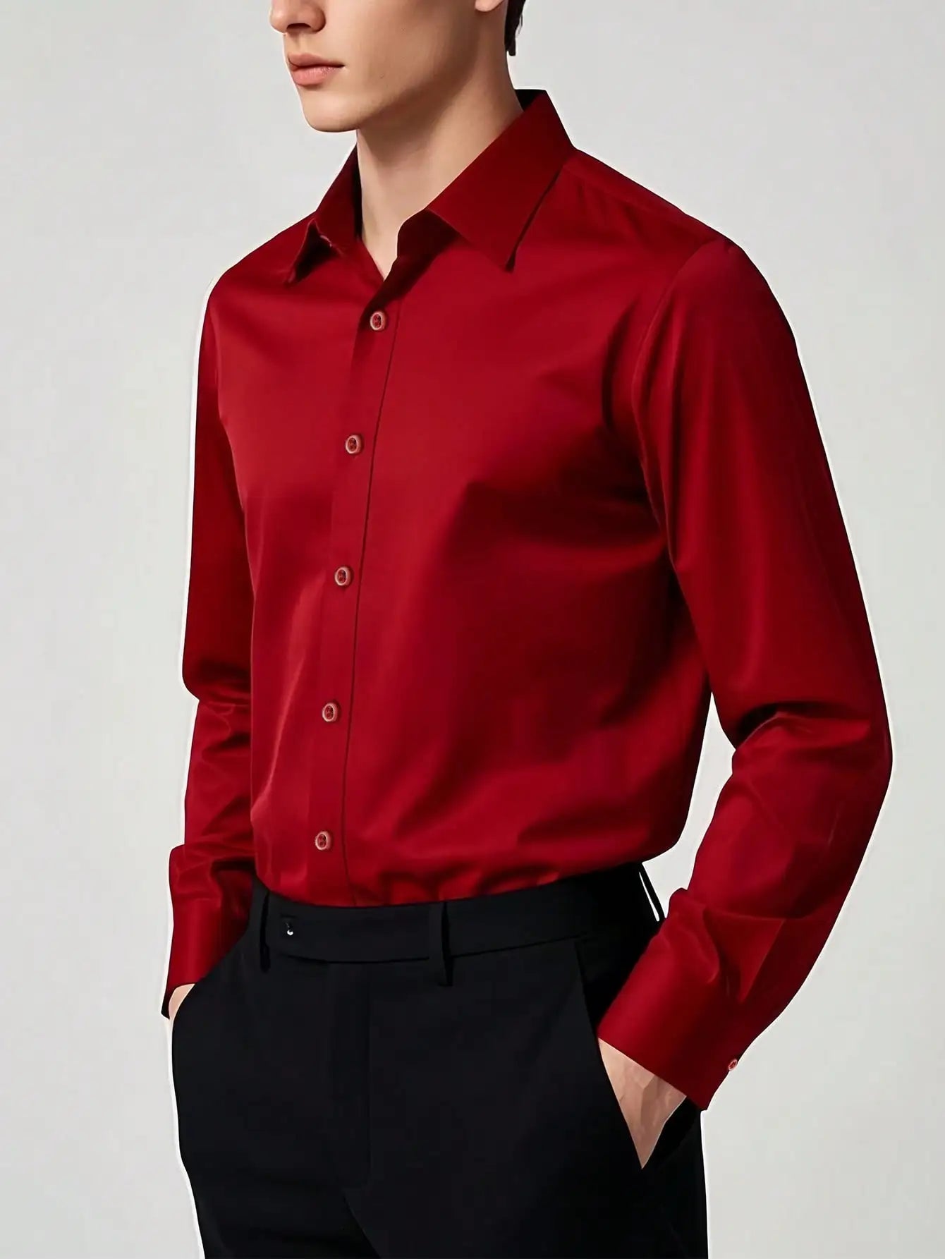 Men's Solid Long Sleeve Formal Dress Shirt