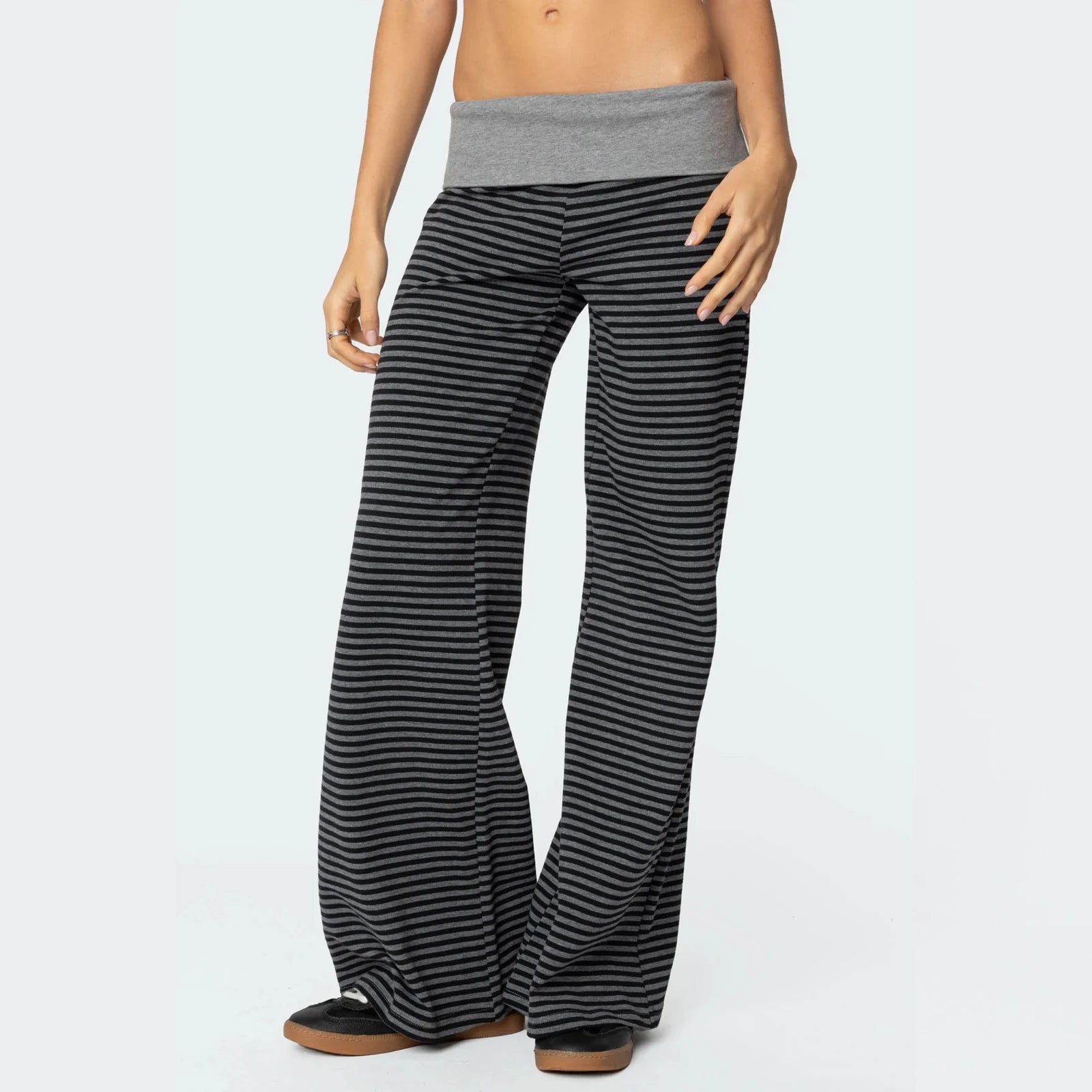 Casual Wide Leg Sweatpants for Women Fold Over Low Rise Flare Yoga Lounge Pants Fold over Low Flare