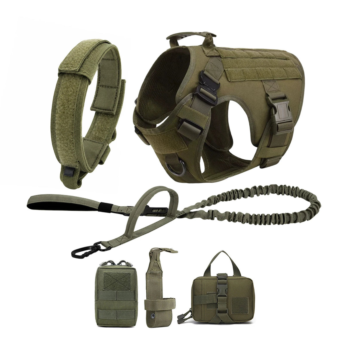 Tactical Dog Harness Collar Leash Molle Pouches For Medium Large Dogs Pet