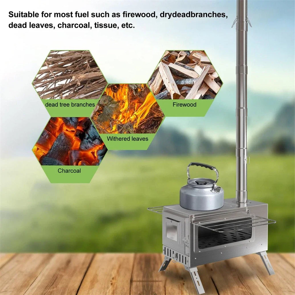 Hot Tent Stove, Portable Wood Stove with 6 Stainless Chimney Pipes