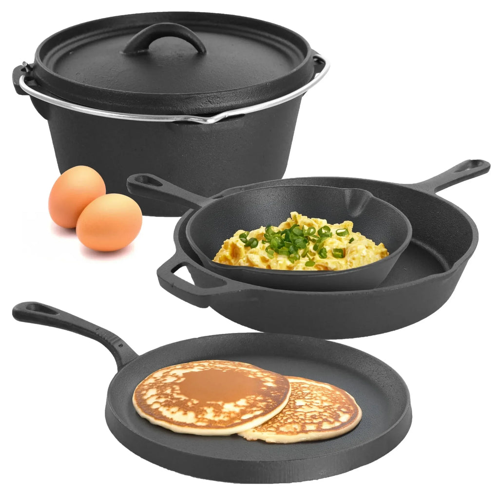 Pre-Seasoned 5-Piece Cast Iron Cookware Set, Non-Stick Pots & Pans for Oven, Stovetop & Grill,