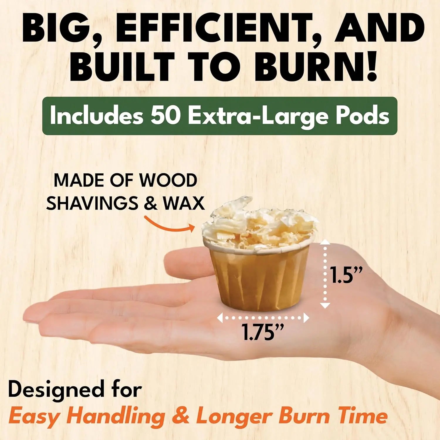 Fire Starter Pods in Plastic Bucket 15-20 Min Burn, 50 Large Pods, USA Made