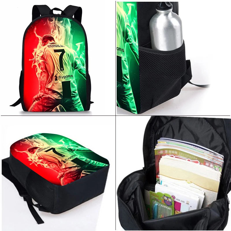 Football Cartoon Three Piece Set Backpacks 3D Cartoon School Backpack
