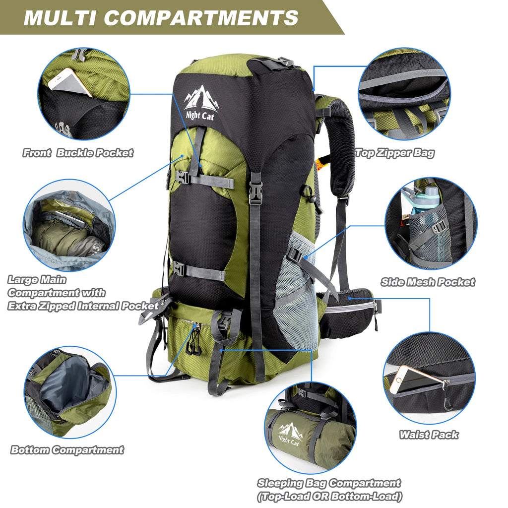 Hiking Backpacks 70L Camping Backpacking Packs, No Internal Frame