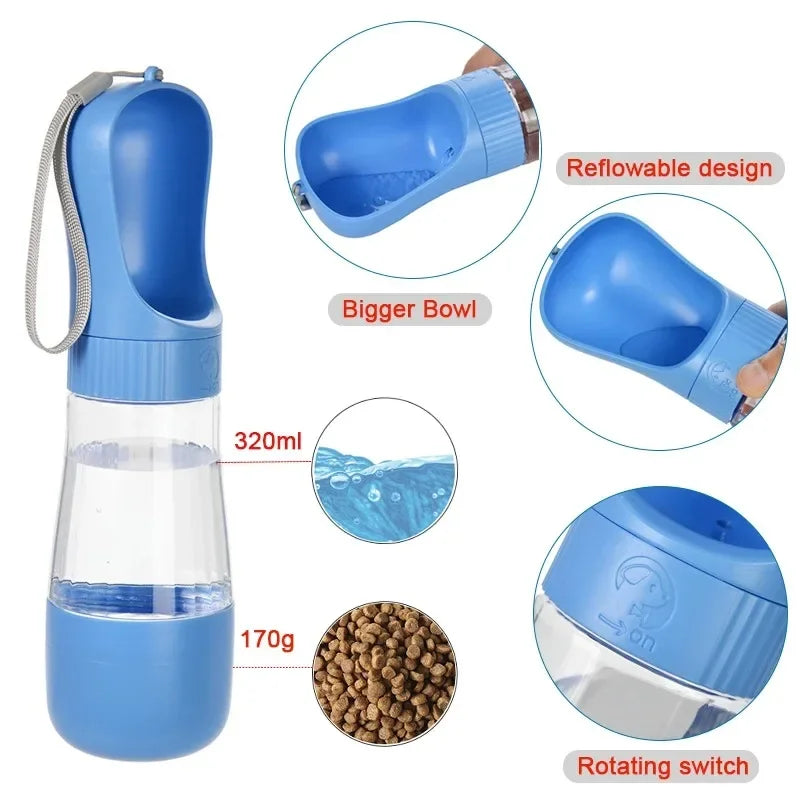 320ML Portable Dog Water Bottle With Food Container Travel 2 in 1 Pet Water Dispenser