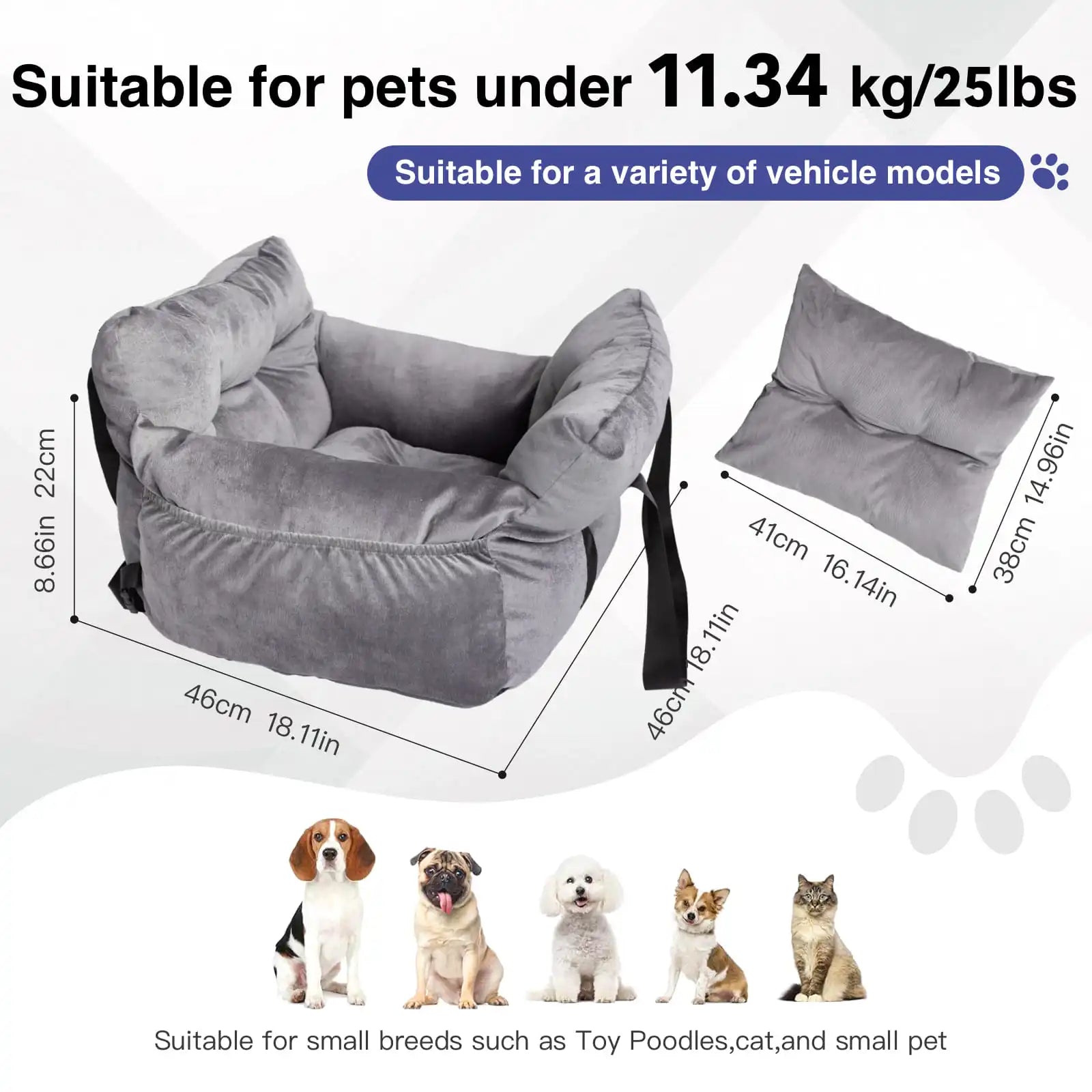 2-in-1 Dog Car Seat Carrier Bag - Detachable with Handles and Safety Belt, Travel Dog Booster Seat