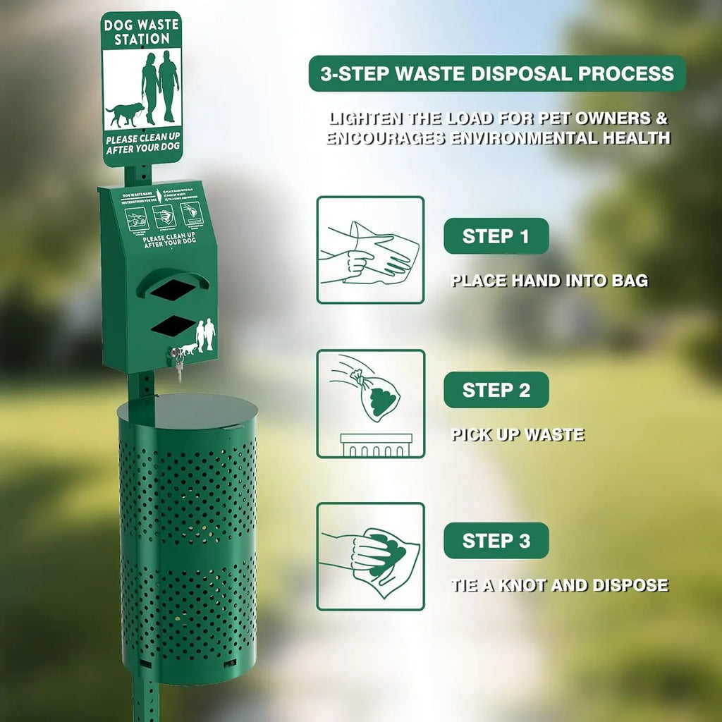 10 Gallon Outdoor Pet Poop Station with Sign & Lid – Durable Trash Bin for Backyard Dog Waste