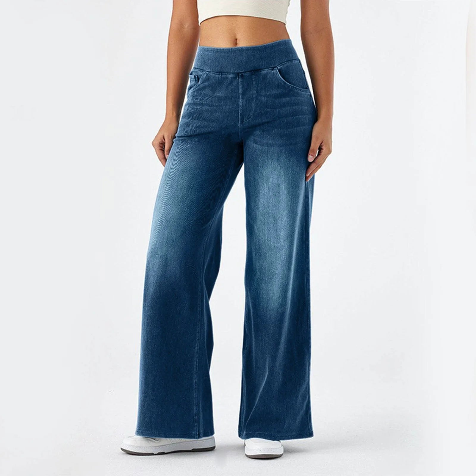Casual Baggy Jeans Women's Elastic Waistband Wide Leg Jeans Elegant Slim Fit Denim Trousers American Retro Denim Palazzo Pants