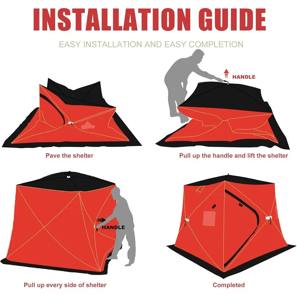 300D/600D Insulated Ice   fishing Shelter 2-3 Person, Wide Bottom Thermal Portable