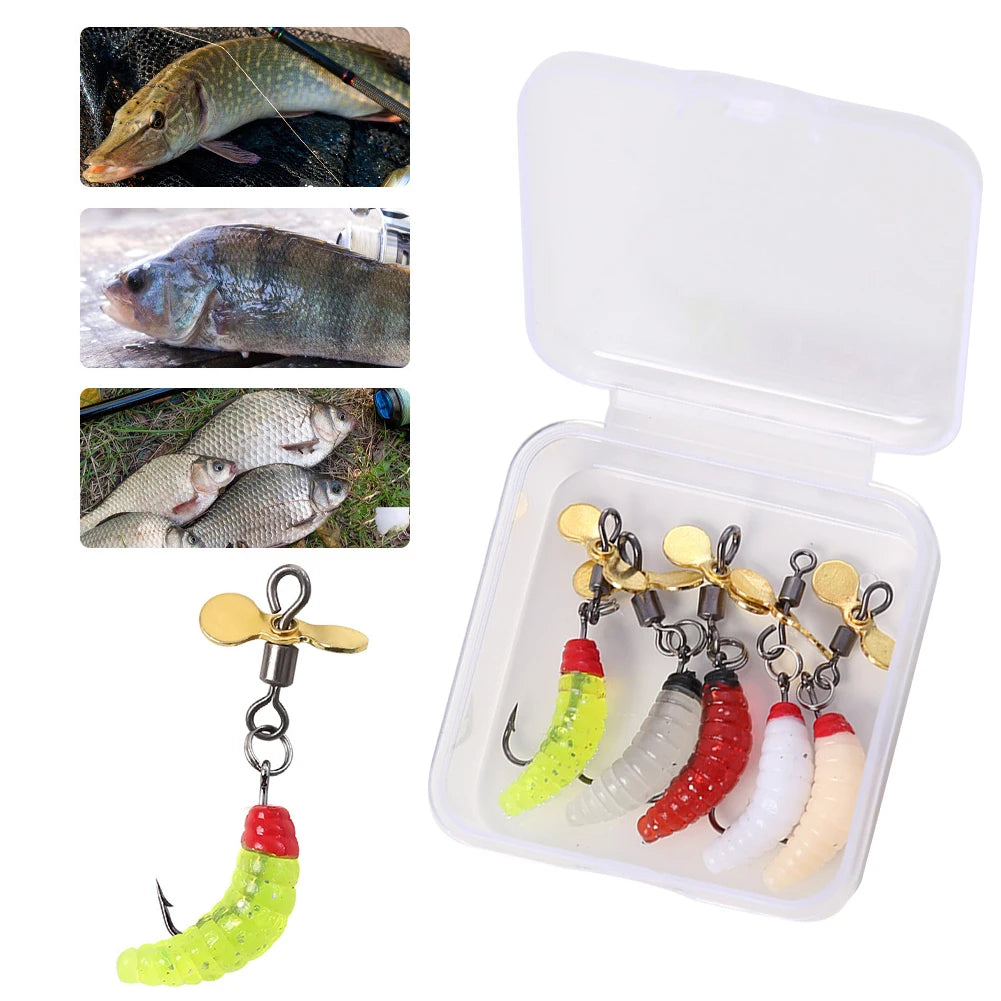 10Pcs Propeller Spinner Worm Bait Soft Maggot Baits Silicone Artificial Bait for Trout Perch Bass