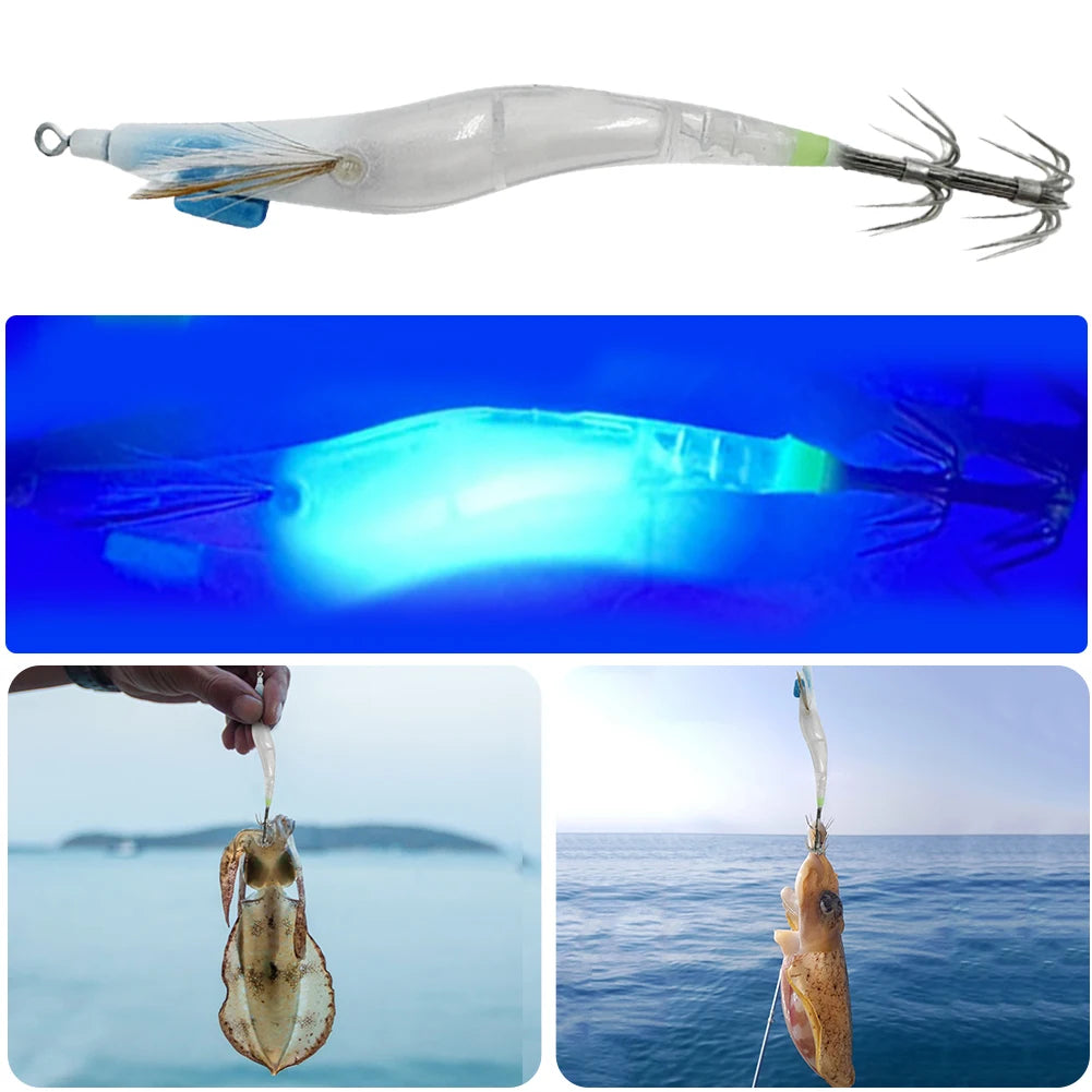 Luminous Lure Hard Shrimp Bait Simulation with Squid Jig Hook UV Wood Egi Shrimp Fishing Lure Octopus Cuttlefish Fishing Bait