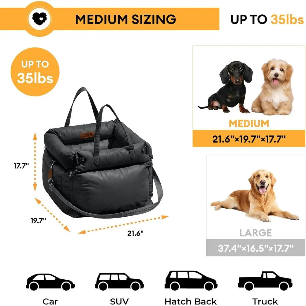 Leather Dog Car Seat for Sized Dogs Up to 35lbs, Waterproof and Washable Dog Booster Seat Car