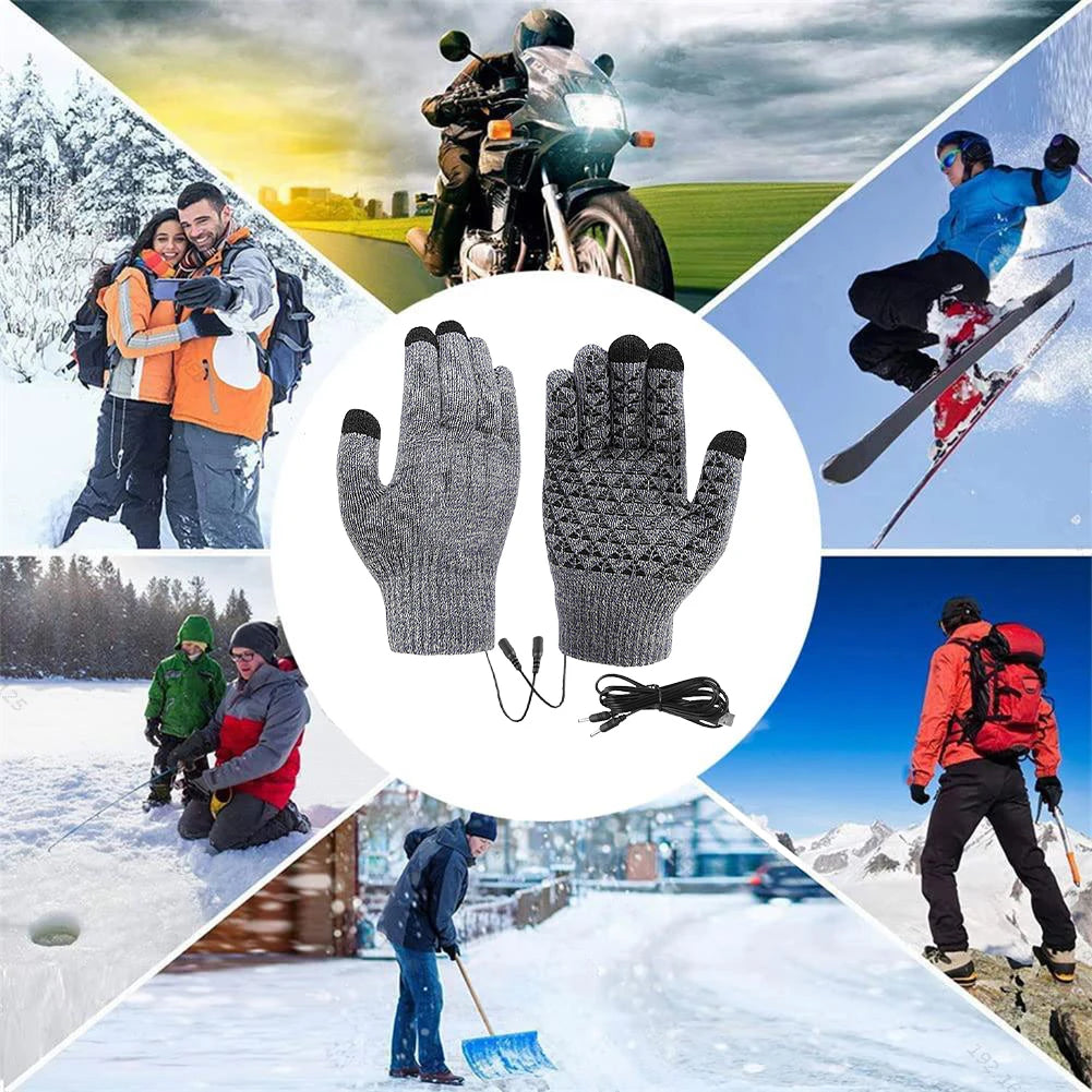 Electric Heated Gloves Touch Screen Outdoor Riding Skiing Mitten USB Heated Gloves Winter Cycling Gloves