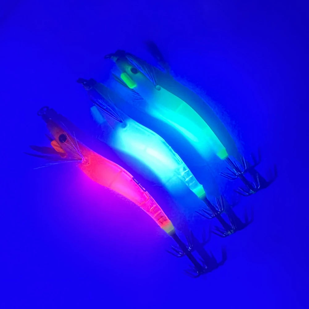 Luminous Lure Hard Shrimp Bait Simulation with Squid Jig Hook UV Wood Egi Shrimp Fishing Lure Octopus Cuttlefish Fishing Bait