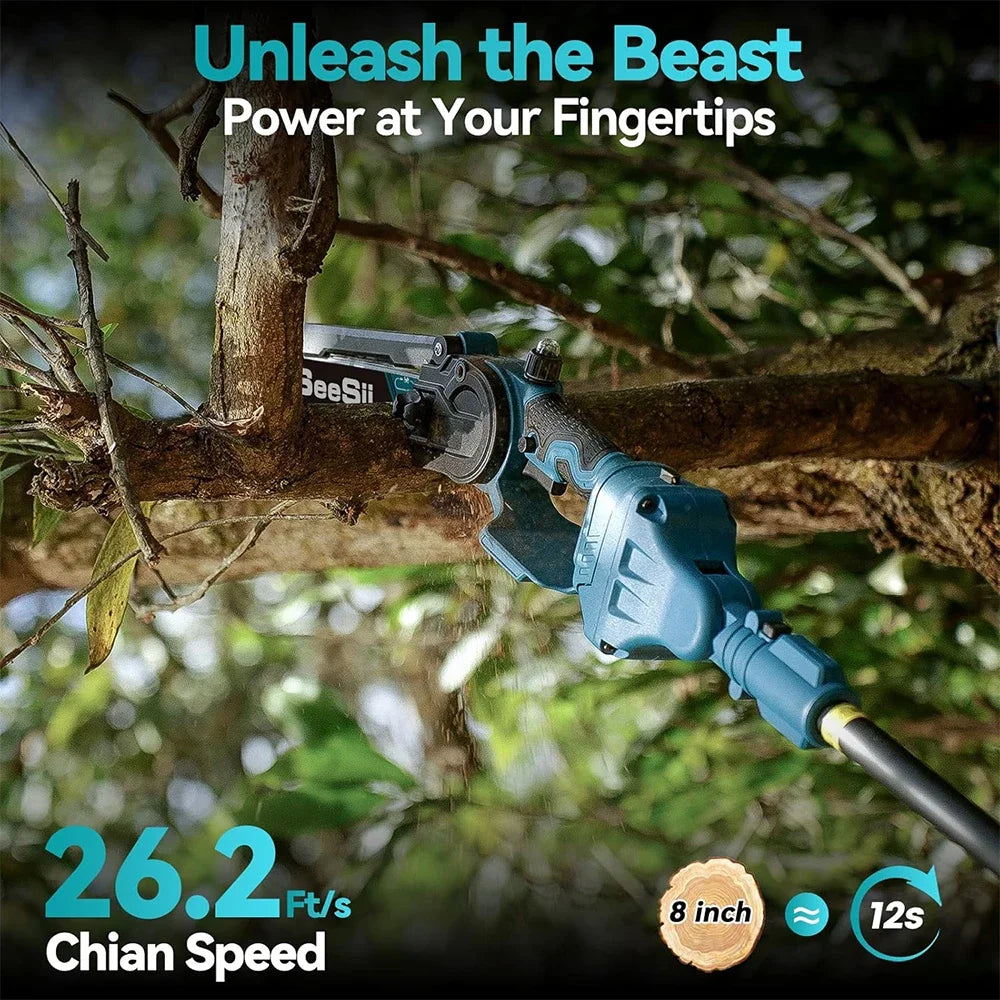 Seesii 2 in 1 Cordless 6" 8'' Pole Saw Mini Chainsaw Power Electric Chain Saw with Extension Pole