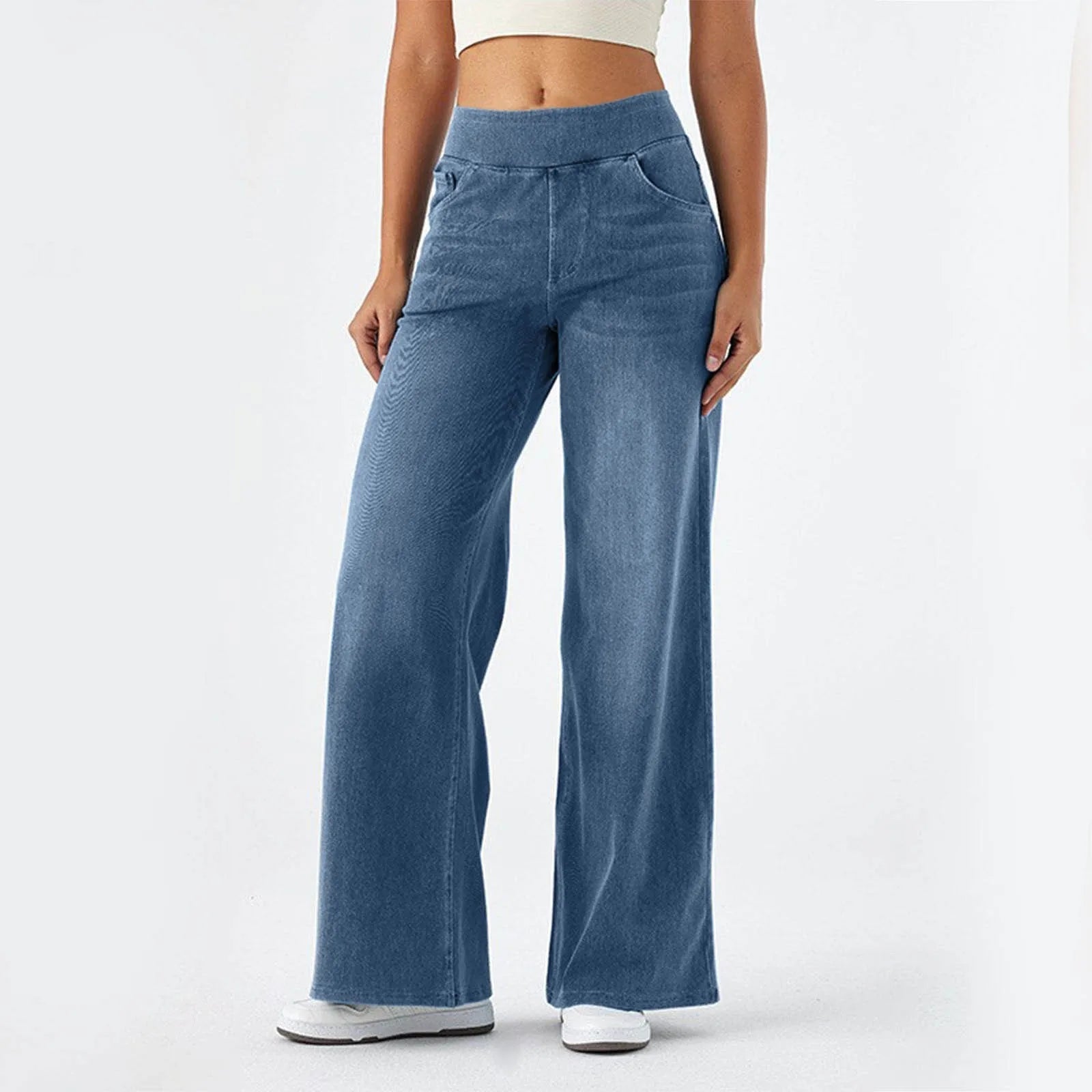 Casual Baggy Jeans Women's Elastic Waistband Wide Leg Jeans Elegant Slim Fit Denim Trousers American Retro Denim Palazzo Pants