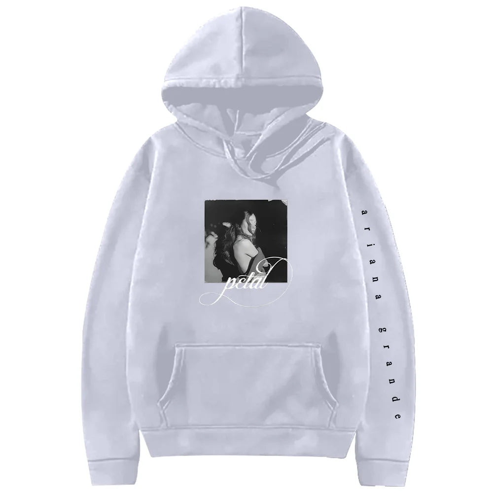 Fashion Ariana Grande Petal Hoodie Vintage Print Hoody Women Men Casual Long Sleeve Hooded Sweatshirts