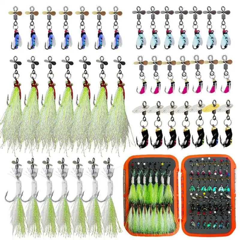 42pcs/set Ice Fishing Jigs Kit Simulated Fishing Fly Hook Set Lifelike Double Layer Fly Fishing Lure Box