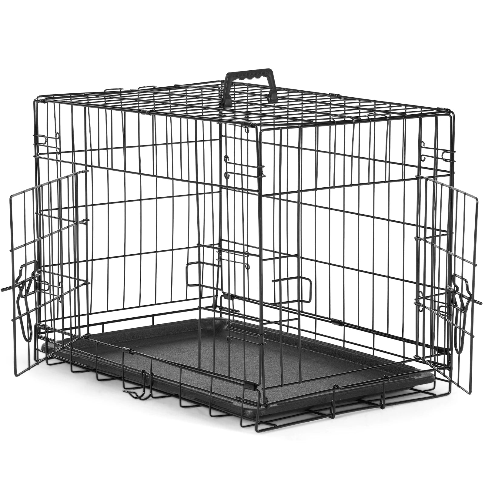 JHK Double Door Folding Metal Wire - Plastic Leak-Proof Pan Tray Extra Large Pet