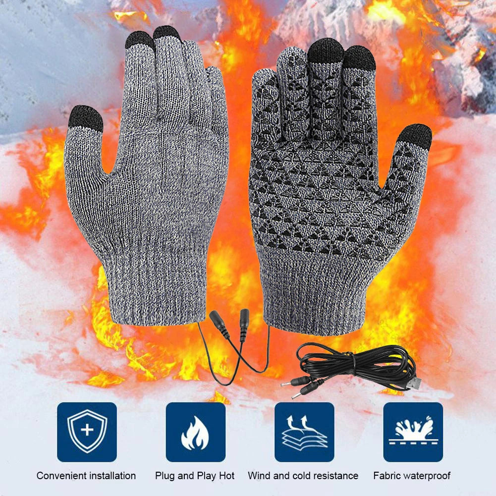 Electric Heated Gloves Touch Screen Outdoor Riding Skiing Mitten USB Heated Gloves Winter Cycling Gloves