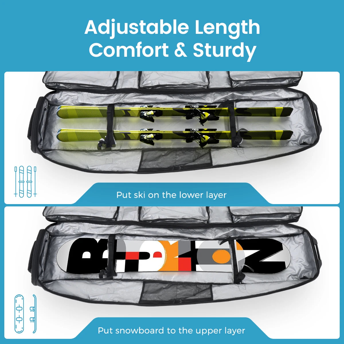 Pink/Black Skiing Bag with Rolling Wheel Waterproof Portable Board Bag 3 Separation Storage