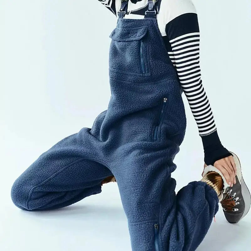 Fleece Warm Overalls Winter Sherpa Overalls Breathable Casual Sleeveless Bib Jumpsuits